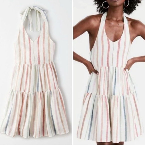 AMERICAN EAGLE Striped Halter Smocked Dress - Picture 2 of 6